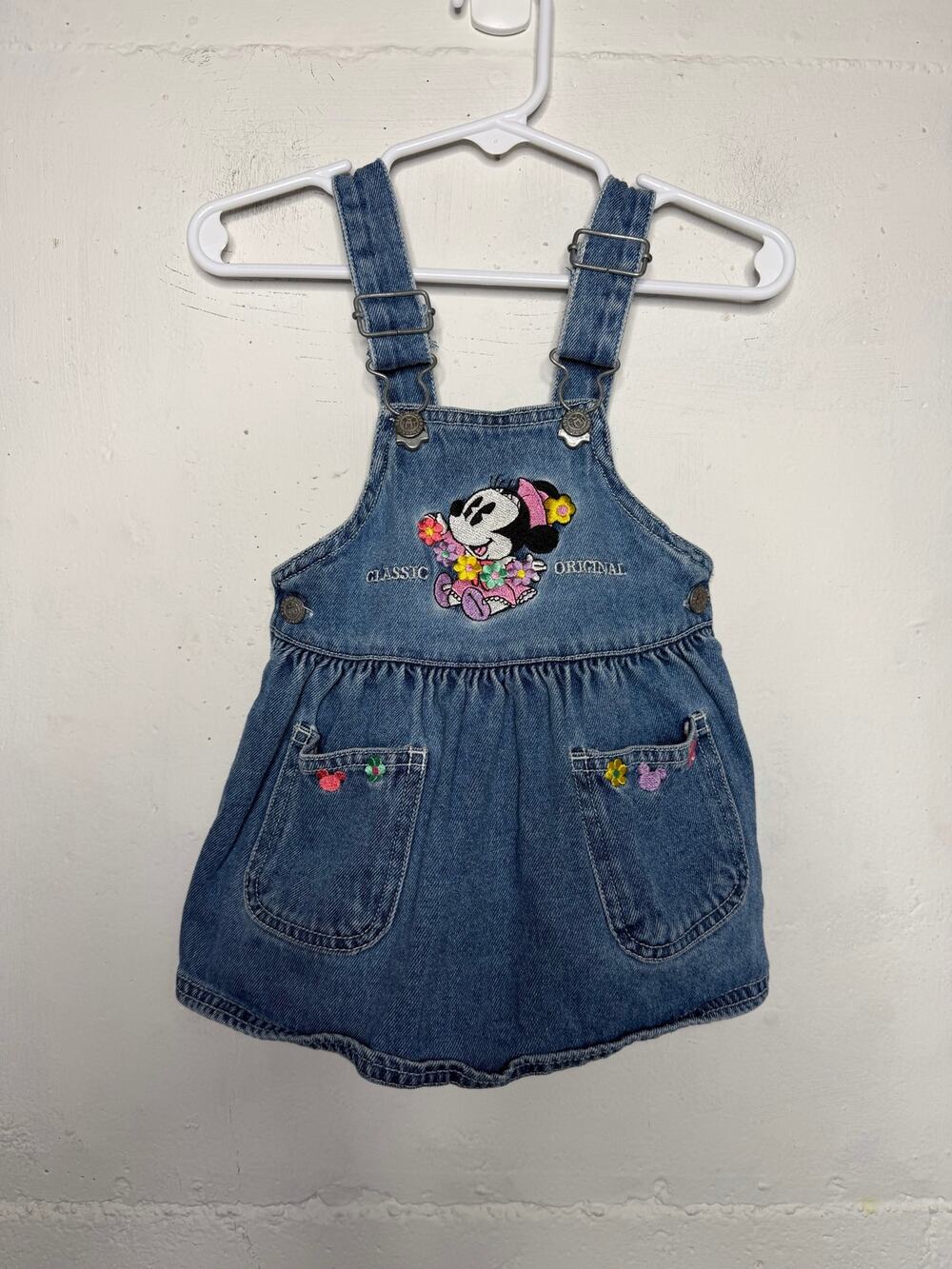 Vintage Disney Minnie Mouse Denim Overall Dress Size 12 Months